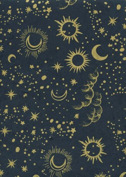 Lokta lunes et soleils or fond bleu (50x75)