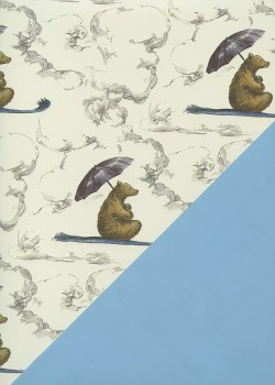 Recto verso "Ours brun fond ivoire / uni bleu" (50x70)