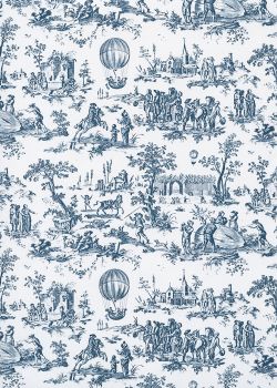 Toile de jouy montgolfière bleu moyen (65x100)