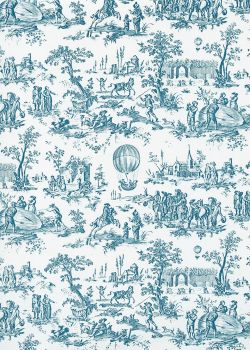 Toile de jouy montgolfière bleu pompadour (65x100)