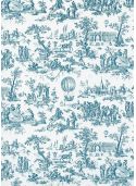 Toile de jouy montgolfière bleu pompadour (65x100)