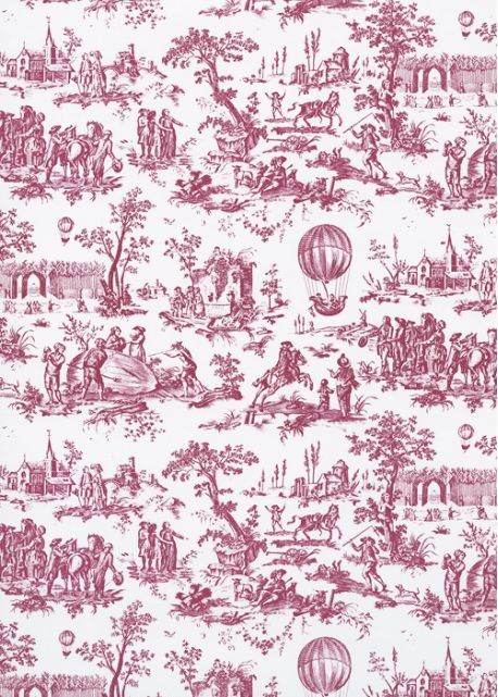 Toile de jouy montgolfière rose fuchsia (65x100)