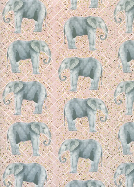 Les éléphants fond damier rose et or (68x98)