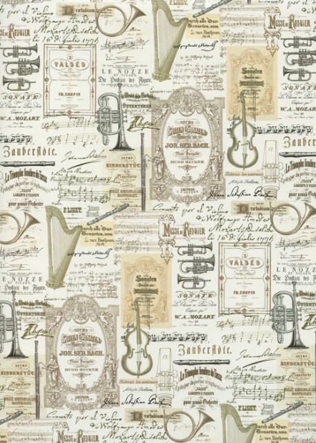 Instruments de musique et partitions réhaussé or (49,5x68)