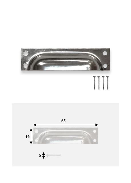 Poignées coquillle rectange argent (65x16mm) + clous de fixations
