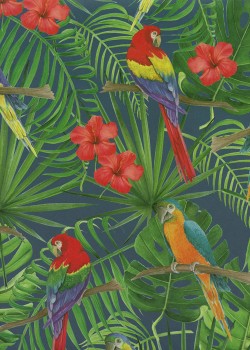 Les perroquets fond exotique vert et bleu (70x100)