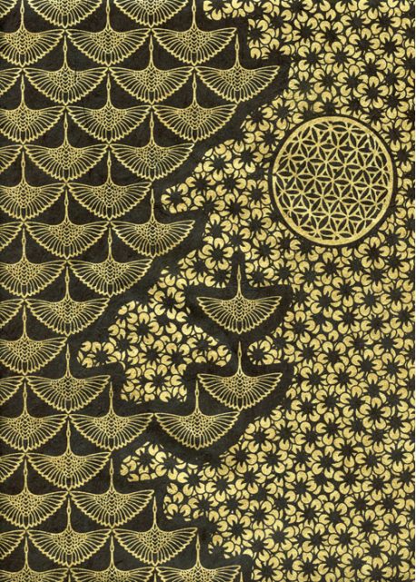 Lokta planche japonaise noire et or (50x75)