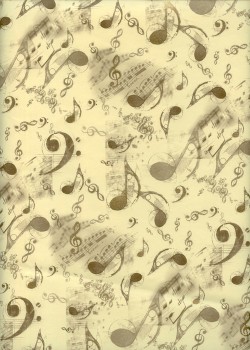 Notes de musique et partitions réhaussé or fond crème (49,5x68)