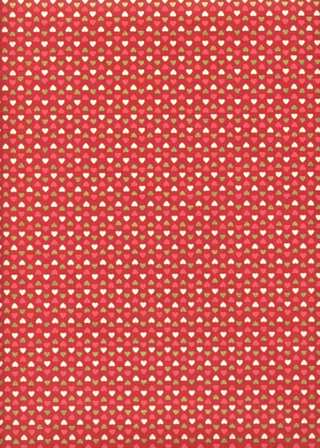 Mini coeurs framboise, ivoire et or fond rouge (50x70)