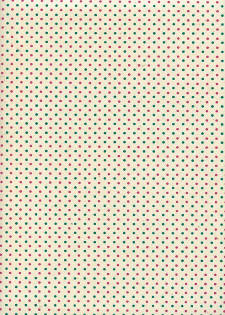 Lokta les petits points roses et verts fond ivoire (50x75)