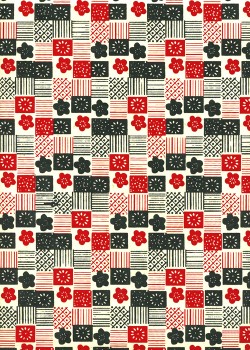 Lokta patchwork et fleurs ambiance rouge et noire (50x75)