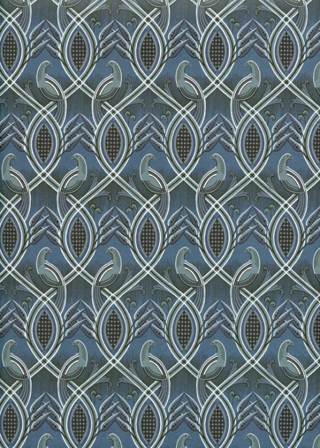 Entrelacs et oiseaux fond bleu (50x70)