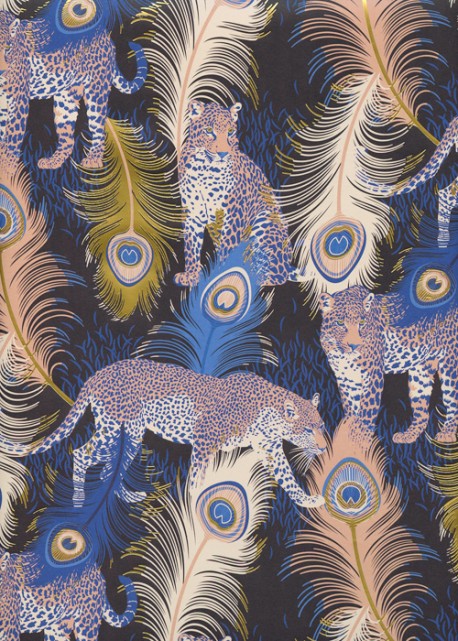 Léopards et plumes de paons réhaussé or (50x70)