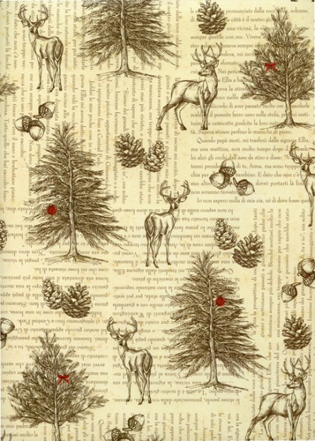 La forêt des cerfs sur fond d'écriture (70x100)