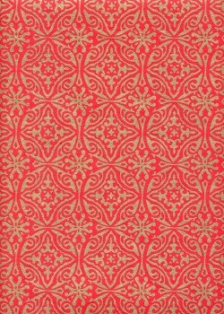 "Papier de coton" rosaces or fond rouge (55x76)