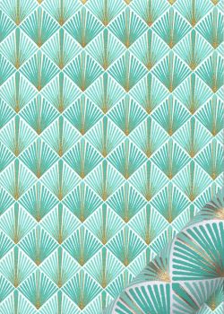 "Flamme" turquoise et or (50x70)