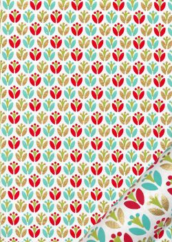 "Tulipe" turquoise, anis,rouge et or (50x70)