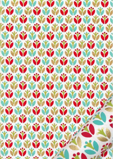 "Tulipe" turquoise, anis,rouge et or (50x70)