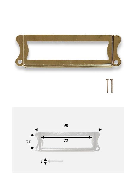 Porte-étiquette festonné doré (72x27mm) + fixations