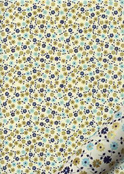 Tapis de fleurs ambiance bleue réhaussé or (70x100)