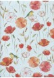 Papier Turnowsky coquelicots réhaussé or fond bleuté (50x70)