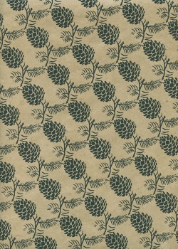 Papier lokta pommes de pin vert kaki fond beige (50x70)