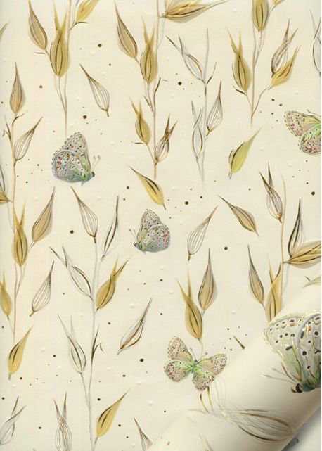 Papier Turnowsky herbes et papillons réhaussé or (50x70)