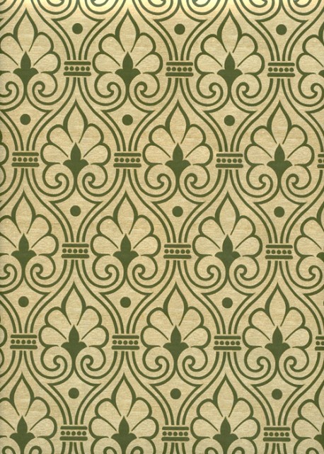 Fleurs de Damas vert olive réhaussé or (70x100)