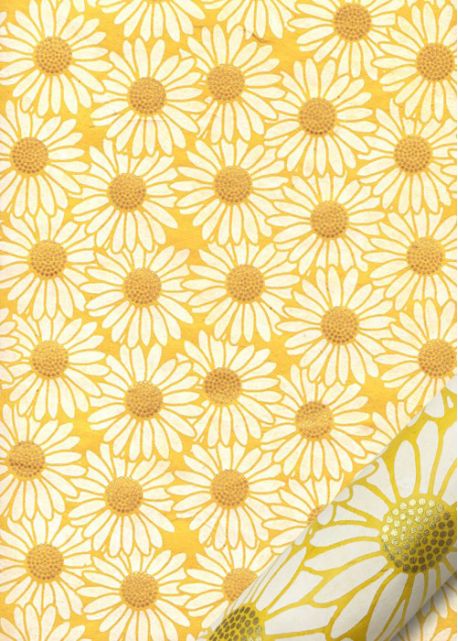 Papier lokta marguerites blanches coeur or fond jaune (50x75)