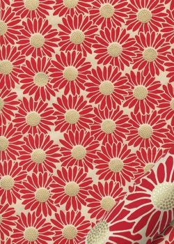 Papier lokta marguerites rouges coeur or fond naturel (50x75)