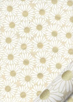 Papier lokta marguerites blanches coeur or fond naturel (50x75)