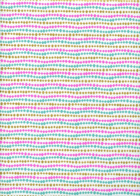 Guirlande de perles menthe fuschia et or sur fond blanc (50x70)