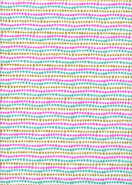 Guirlande de perles menthe fuschia et or sur fond blanc (50x70)