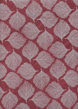 Papier lokta empreinte de feuilles gris clair fond bordeaux (50x75)