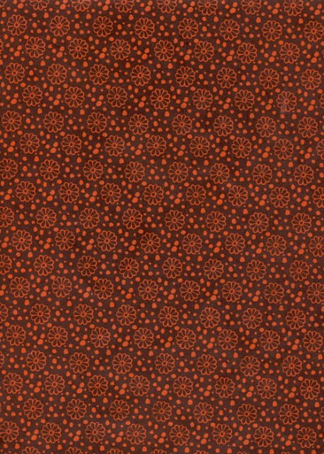 Papier lokta fleurs ton orange fond chocolat (50x75)