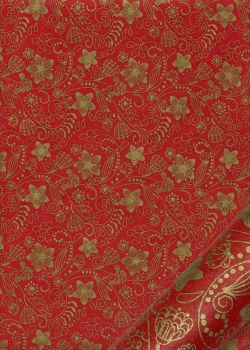 Papier lokta arabesques florales or fond rouge (50x75)