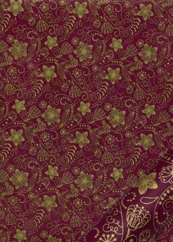 Papier lokta arabesques florales or fond bordeaux (50x75)