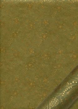 Papier lokta arabesques florales or fond vert (50x75)