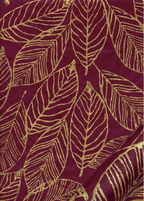 Papier lokta feuilles or fond bordeaux (50x75)