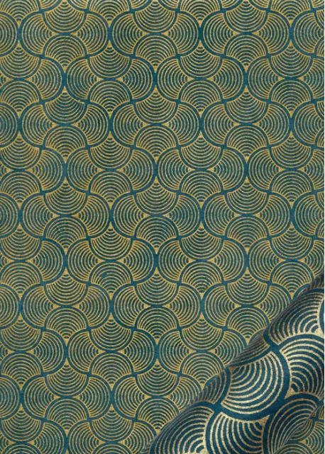 Papier lokta coquilles or fond bleu canard (50x75)