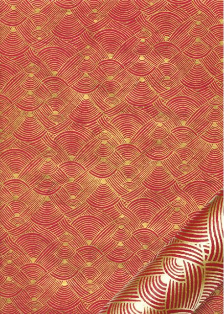 Papier lokta entrelacs or fond rouge (50x75)