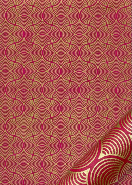 Papier lokta coquilles or fond framboise (50x75)
