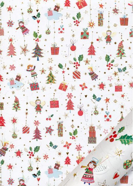 Papier Turnowsky guirlandes de cadeaux et anges réhaussé or (50x70)