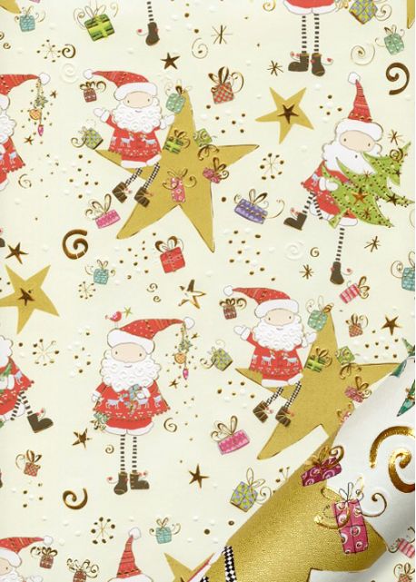 Papier Turnowsky le père Noël dans les étoiles réhaussé or (50x70)