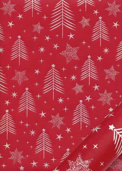 Etoiles et sapins métallisés argent fond rouge (68,5x98)