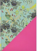 Recto verso "Tapisserie et oiseaux fond menthe / uni rose" (50x70)