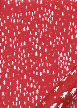 Les sapins blancs fond rouge réhaussé or (50x70)