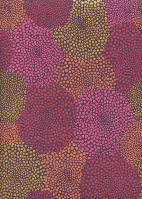 "Pompons" ambiance rose et or sur fond violet (50x70)
