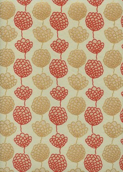 "Guirlandes florales" rouge et or fond lin (50x70)