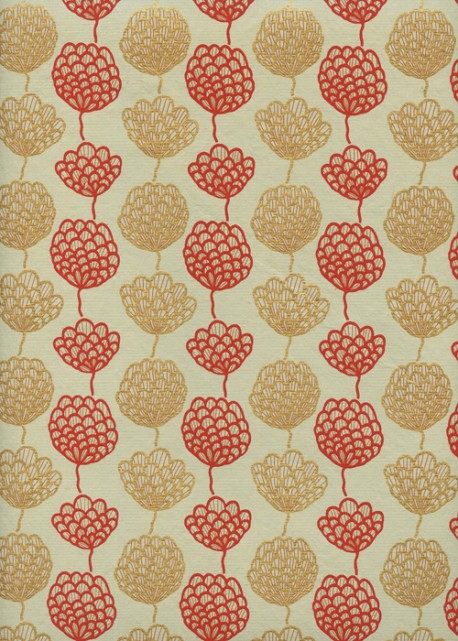 "Guirlandes florales" rouge et or fond lin (50x70)